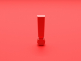 Exclamation mark on red color background. 3d illustration