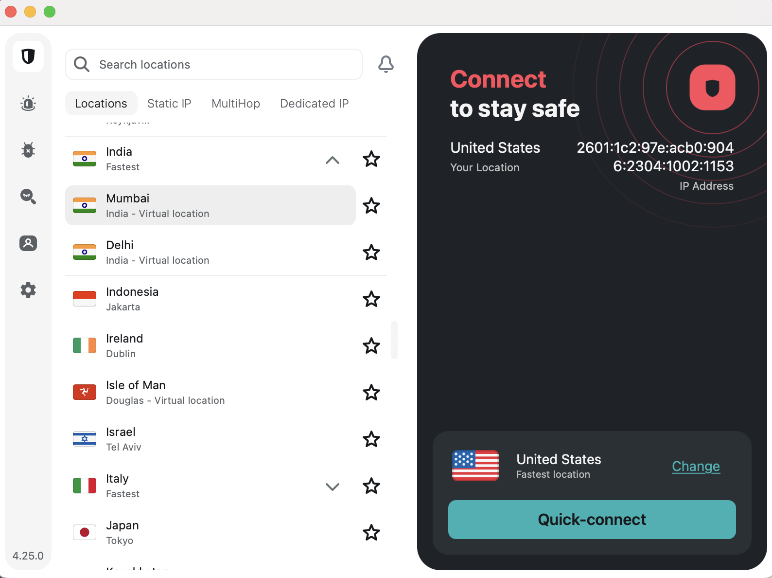 Choosing locations on Surfshark