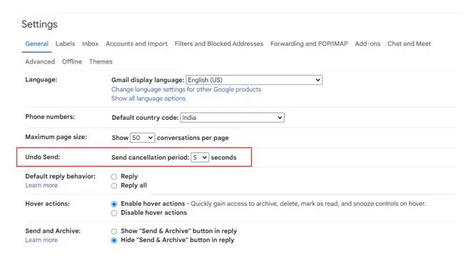 Gmail settings