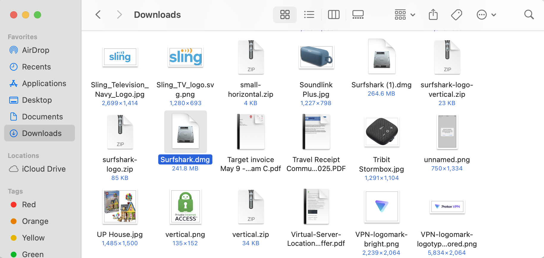 Surfshark in Mac downloads folder