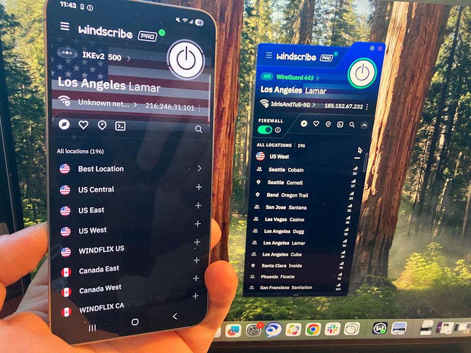 A comparison of Windscribe's extremely similar apps on Android and Mac.