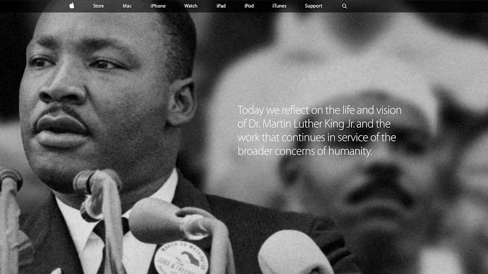 A photo of Dr. Martin Luther King Jr. on Apple's homepage (2015)