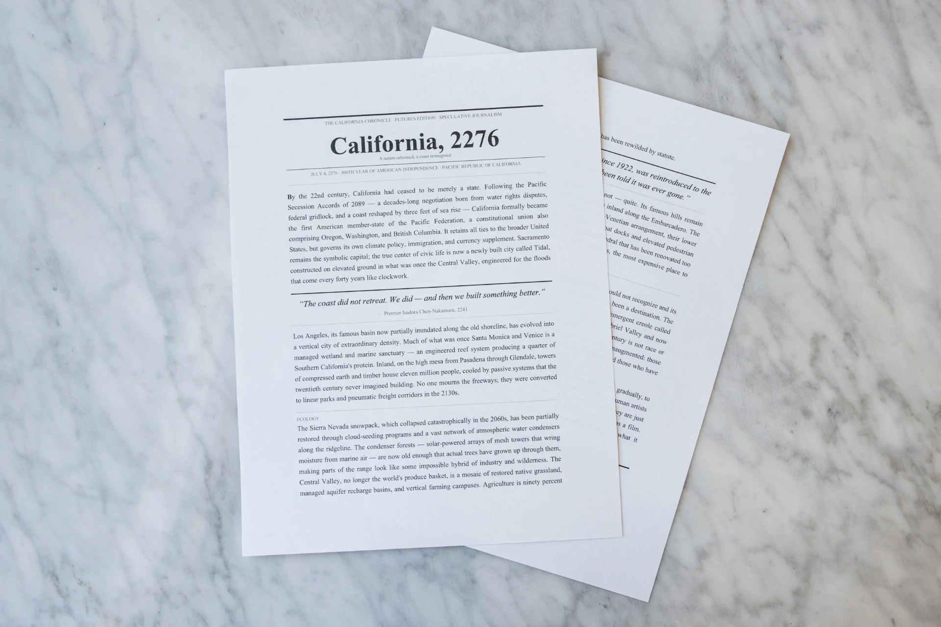 Predictions made by Anthropic's Claude AI with the prompt “Write me a prediction of what California will be like 250 years from July 4, 2026.” The predictions are included in an America 250 time capsule that will be buried in Philadelphia on July 4, 2026.