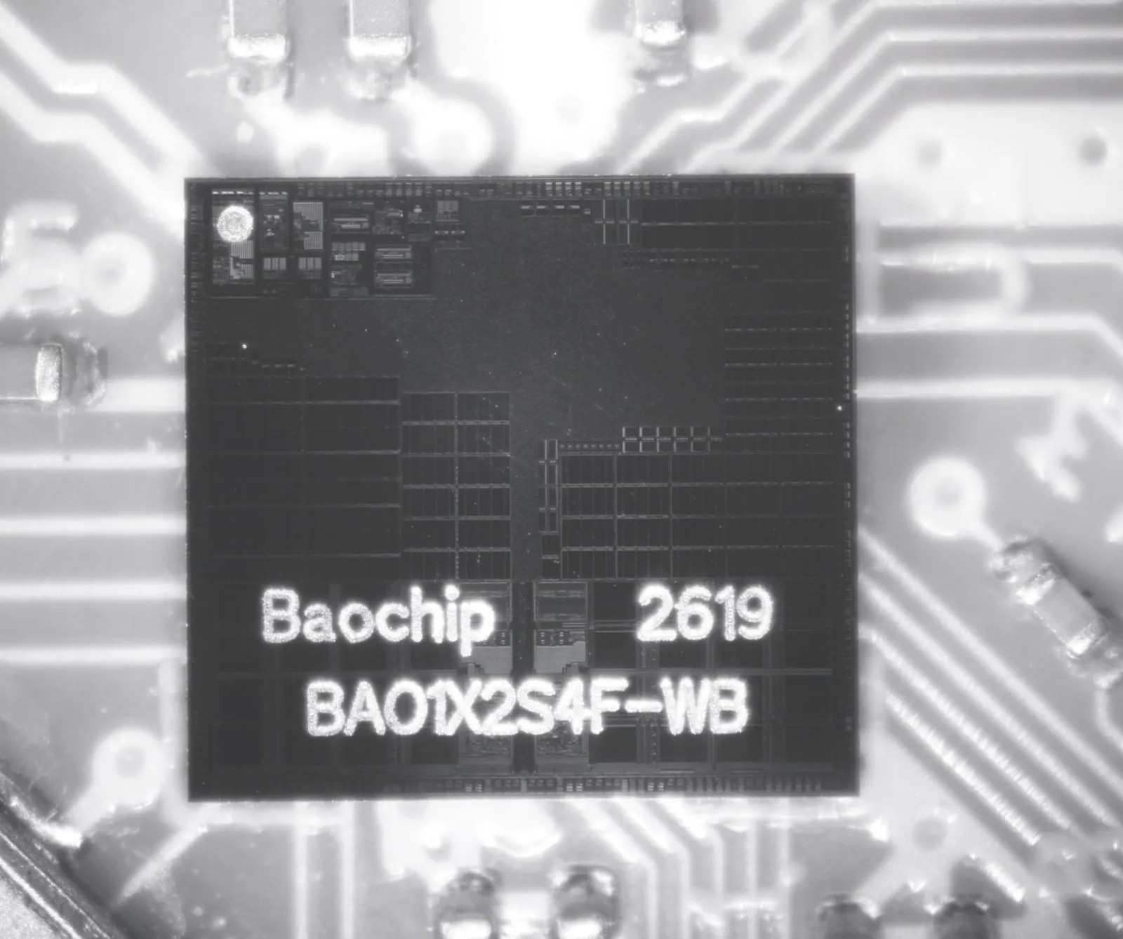 Infrared image of the Baochip1x mounted on a circuit board.